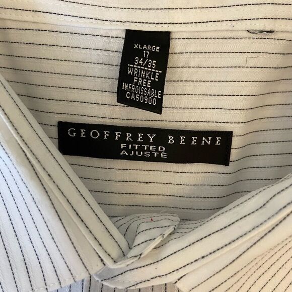 White Pinstripe Collared Fitted Button Up Long Sleeve Cuffed Dress Shirt XL - Picture 6 of 7